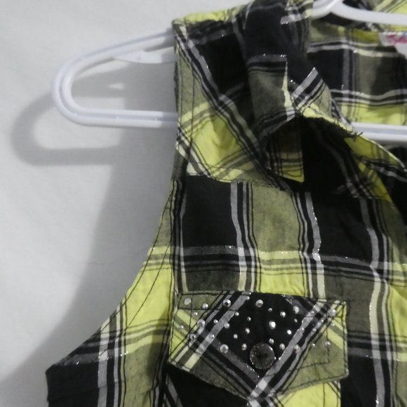 JUSTICE | size 20 | button down plaid tank | tie waist | silver rhinestones - Picture 6 of 15